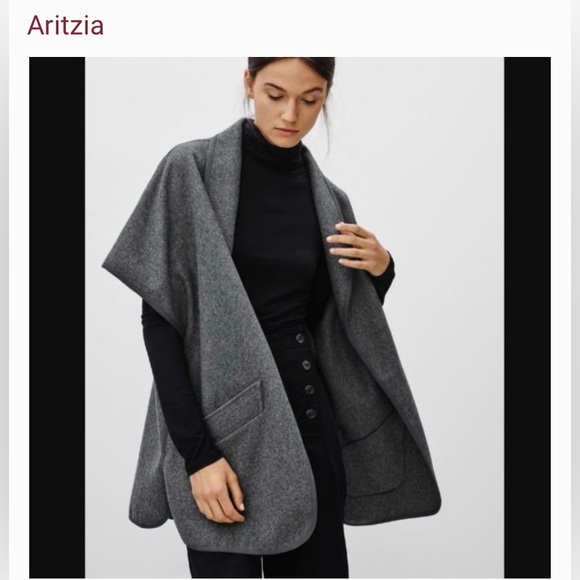 Aritzia Talula Wool Blend Laverton Poncho in Black with black trim - Picture 1 of 8